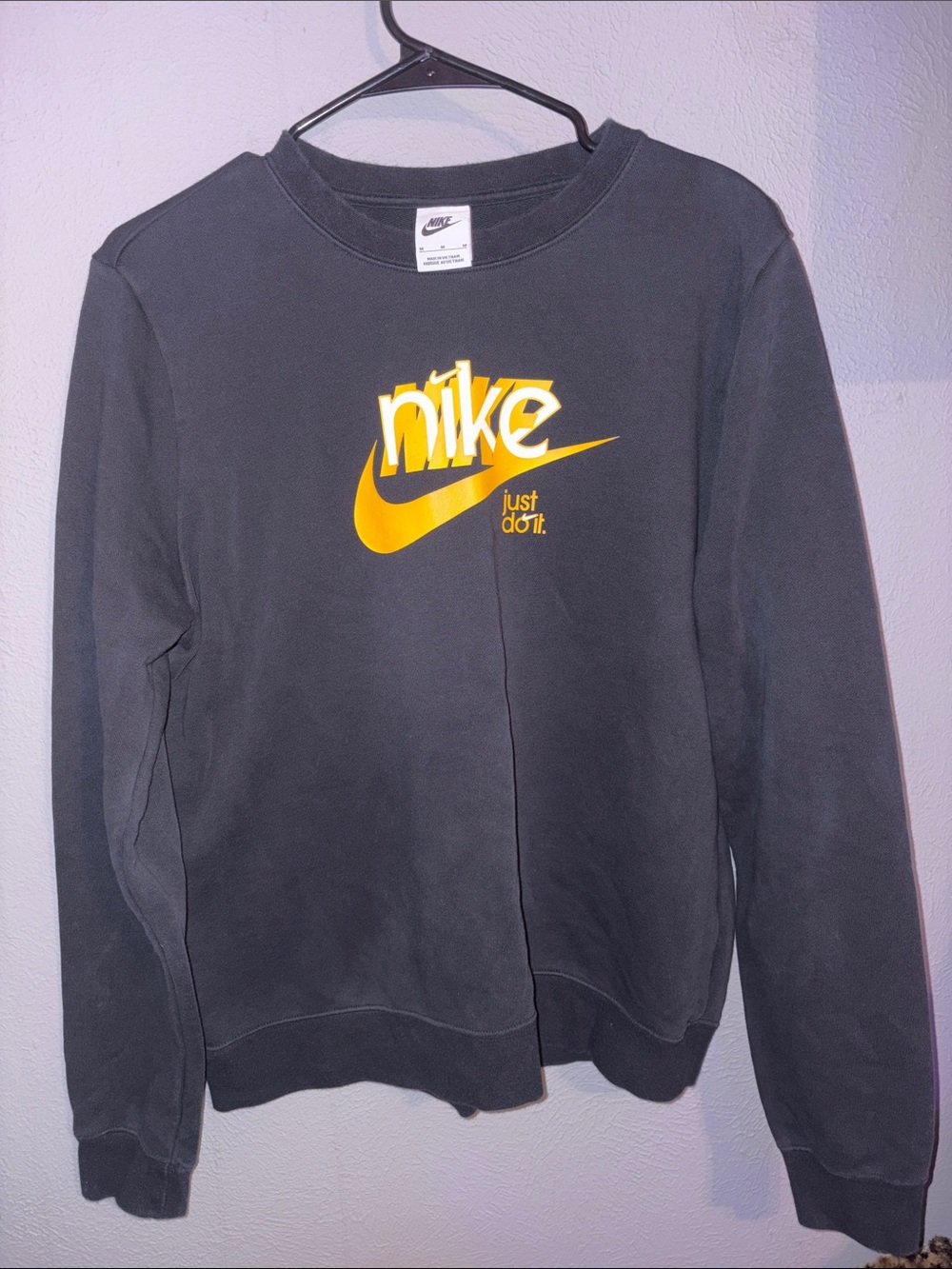 Nike Black Crewneck Sweatshirt with Yellow Swoosh Logo